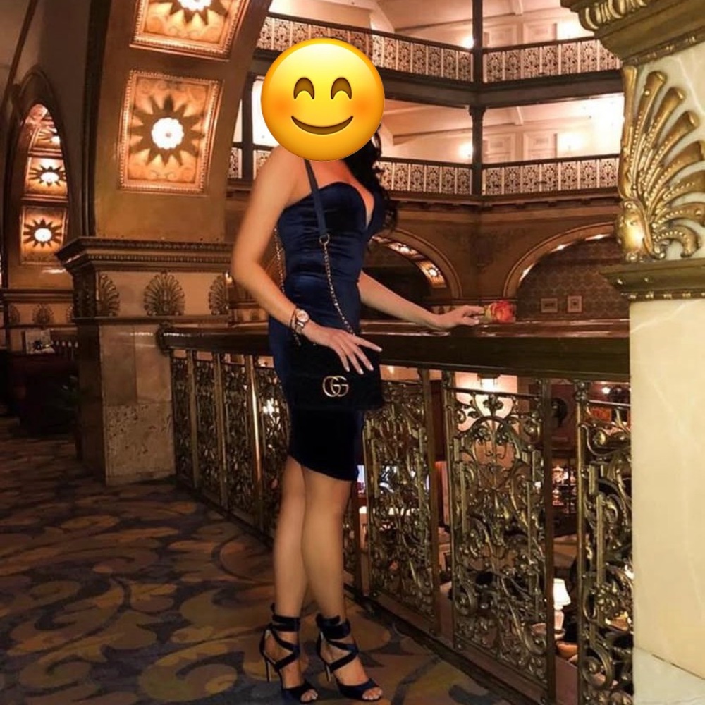 Midnight blue strapless velvet dress M